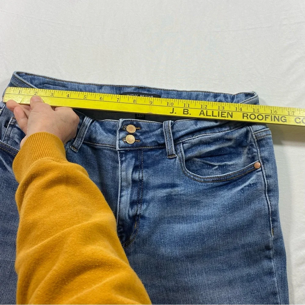 Judy Blue Flare Wide Leg Blue Jeans with Distressed Hem women 13-31 Boho - Picture 9 of 10